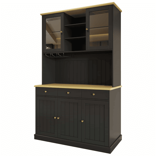 Aparador alto 120x40x191 cm - portas de vidro, arrumação, tomada e USB - preto Aparador alto 120x40x191 cm - portas de vidro, arrumação, tomada e USB - preto