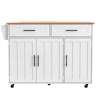 Carrinho de jantar 129x46(71)x91,5 cm - Mesa de jantar com tampo rebatível, prateleiras interiores nas portas, ilha de cozinha sobre 5 rodas com armários de arrumação e 2 gavetas - Branco