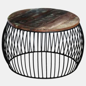 Mesa de Centro, Mesa baixa redonda 68x37 cm madeira reciclada maciça