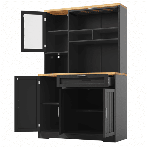 Armário alto LED 104x40x180 cm - Vitrine moderna para cozinha e sala - Preto