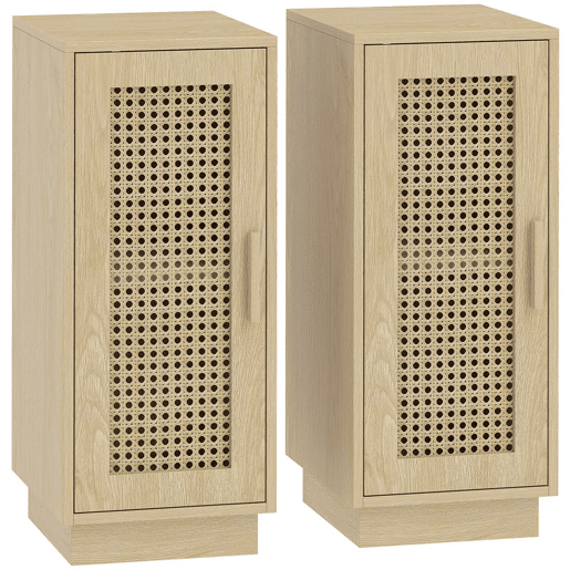 HOMCOM Conjunto de 2 Mesas de Cabeceira com Porta de Vime Mesas de Cabeceira Estilo Boho com Prateleira Ajustável para Espaços Pequenos Sala, Quarto 25x30x60 cm Madeira HOMCOM Conjunto de 2 Mesas de Cabeceira com Porta de Vime Mesas de Cabeceira Estilo Boho com Prateleira Ajustável para Espaços Pequenos Sala, Quarto 25x30x60 cm Madeira