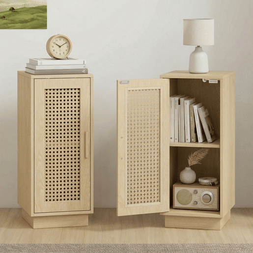 HOMCOM Conjunto de 2 Mesas de Cabeceira com Porta de Vime Mesas de Cabeceira Estilo Boho com Prateleira Ajustável para Espaços Pequenos Sala, Quarto 25x30x60 cm Madeira HOMCOM Conjunto de 2 Mesas de Cabeceira com Porta de Vime Mesas de Cabeceira Estilo Boho com Prateleira Ajustável para Espaços Pequenos Sala, Quarto 25x30x60 cm Madeira