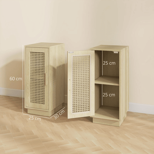 HOMCOM Conjunto de 2 Mesas de Cabeceira com Porta de Vime Mesas de Cabeceira Estilo Boho com Prateleira Ajustável para Espaços Pequenos Sala, Quarto 25x30x60 cm Madeira HOMCOM Conjunto de 2 Mesas de Cabeceira com Porta de Vime Mesas de Cabeceira Estilo Boho com Prateleira Ajustável para Espaços Pequenos Sala, Quarto 25x30x60 cm Madeira