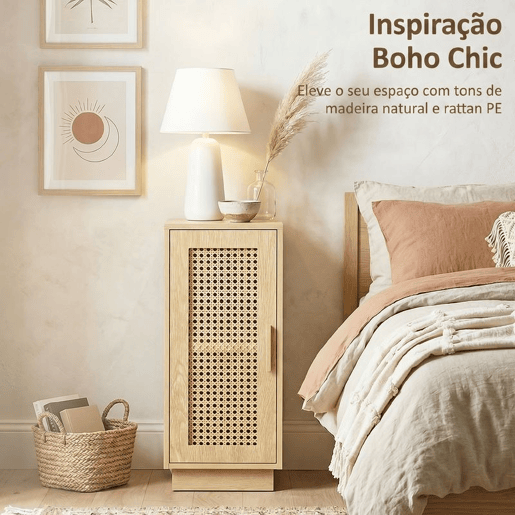 HOMCOM Conjunto de 2 Mesas de Cabeceira com Porta de Vime Mesas de Cabeceira Estilo Boho com Prateleira Ajustável para Espaços Pequenos Sala, Quarto 25x30x60 cm Madeira HOMCOM Conjunto de 2 Mesas de Cabeceira com Porta de Vime Mesas de Cabeceira Estilo Boho com Prateleira Ajustável para Espaços Pequenos Sala, Quarto 25x30x60 cm Madeira