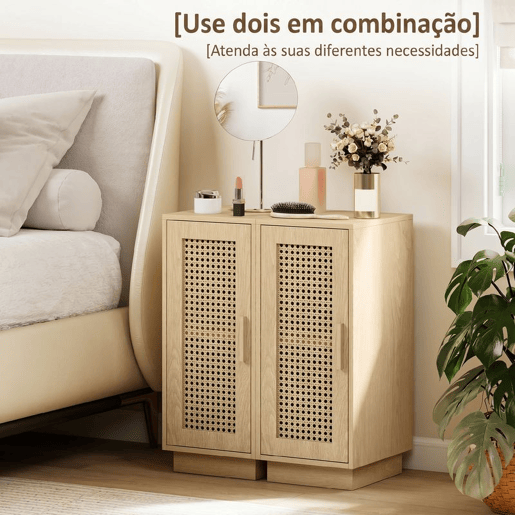HOMCOM Conjunto de 2 Mesas de Cabeceira com Porta de Vime Mesas de Cabeceira Estilo Boho com Prateleira Ajustável para Espaços Pequenos Sala, Quarto 25x30x60 cm Madeira HOMCOM Conjunto de 2 Mesas de Cabeceira com Porta de Vime Mesas de Cabeceira Estilo Boho com Prateleira Ajustável para Espaços Pequenos Sala, Quarto 25x30x60 cm Madeira