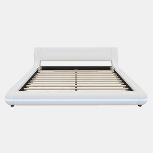 Cama baixa 160x200 cm - PU, LED ambiente, design moderno - Branco