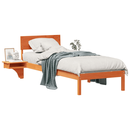 Estrutura de cama de solteiro moderno com cabeceira - Marrom Cera 75 x 190 cm Estrutura de cama de solteiro moderno com cabeceira - Marrom Cera 75 x 190 cm