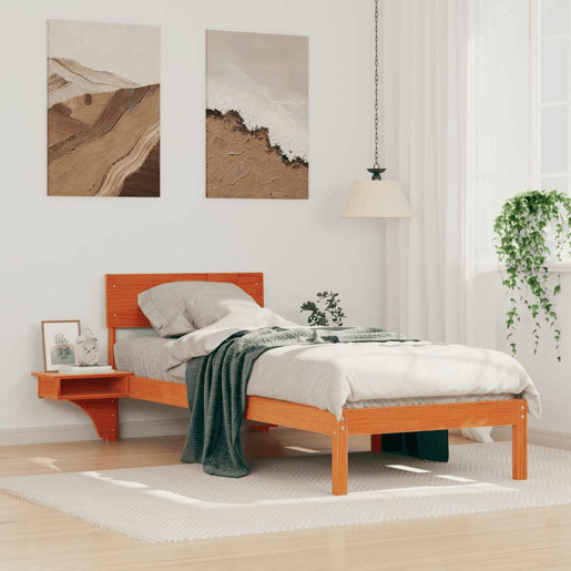 Estrutura de cama de solteiro moderno com cabeceira - Marrom Cera 75 x 190 cm Estrutura de cama de solteiro moderno com cabeceira - Marrom Cera 75 x 190 cm