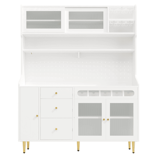 Armário alto para sala 145x39x171 cm - prateleiras ajustáveis, LED, gaveta com garrafeira - branco Armário alto para sala 145x39x171 cm - prateleiras ajustáveis, LED, gaveta com garrafeira - branco