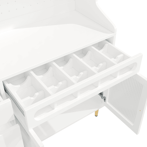 Armário alto para sala 145x39x171 cm - prateleiras ajustáveis, LED, gaveta com garrafeira - branco Armário alto para sala 145x39x171 cm - prateleiras ajustáveis, LED, gaveta com garrafeira - branco
