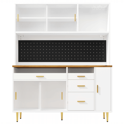 Armário alto para sala 145x24x171 cm - com LED e prateleiras tipo painel perfurado - Branco Armário alto para sala 145x24x171 cm - com LED e prateleiras tipo painel perfurado - Branco
