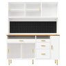 Armário alto para sala 145x24x171 cm - com LED e prateleiras tipo painel perfurado - Branco