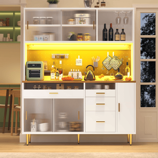 Armário alto para sala 145x24x171 cm - com LED e prateleiras tipo painel perfurado - Branco Armário alto para sala 145x24x171 cm - com LED e prateleiras tipo painel perfurado - Branco