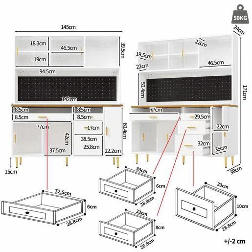 Armário alto para sala 145x24x171 cm - com LED e prateleiras tipo painel perfurado - Branco Armário alto para sala 145x24x171 cm - com LED e prateleiras tipo painel perfurado - Branco
