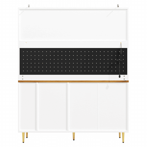 Armário alto para sala 145x24x171 cm - com LED e prateleiras tipo painel perfurado - Branco Armário alto para sala 145x24x171 cm - com LED e prateleiras tipo painel perfurado - Branco