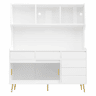 Aparador alto 145x39x171 cm - LED, App, gaveta, prateleira com painel perfurado - Branco