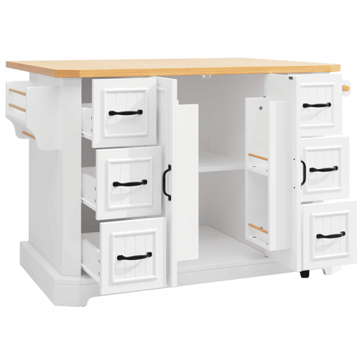 Ilha de cozinha móvel 120x45x91 cm - 2 portas, 6 gavetas, rodas - Branco