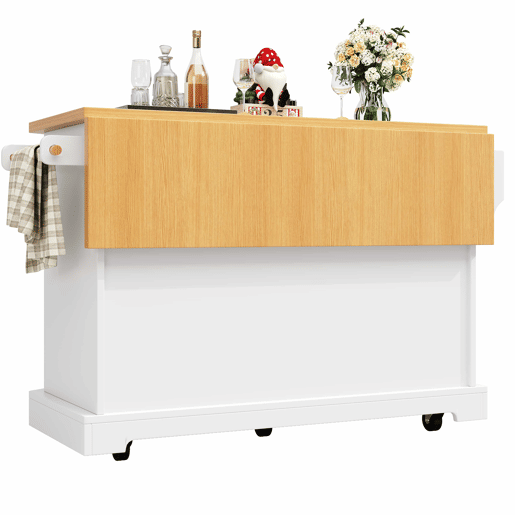 Ilha de cozinha móvel 120x45x91 cm - 2 portas, 6 gavetas, rodas - Branco