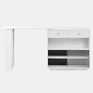Mesa de bar moderna extensível 360° com arrumação, LED e tomadas - branca