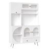Aparador alto LED - com USB, tomadas, prateleiras de vidro e gaveta - Branco