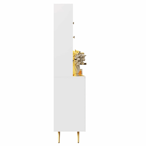 Aparador alto LED - com USB, tomadas, prateleiras de vidro e gaveta - Branco Aparador alto LED - com USB, tomadas, prateleiras de vidro e gaveta - Branco