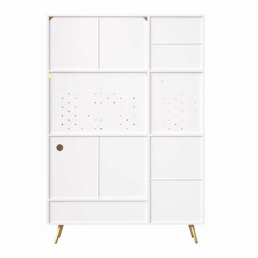 Aparador alto LED - com USB, tomadas, prateleiras de vidro e gaveta - Branco Aparador alto LED - com USB, tomadas, prateleiras de vidro e gaveta - Branco