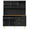 Armário alto para sala 145x24x171 cm - com LED e prateleiras perfuradas - preto