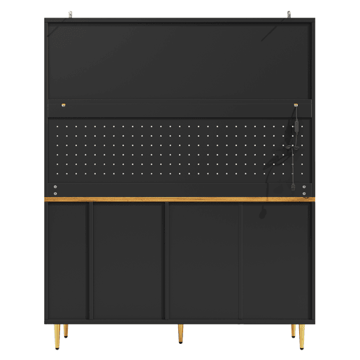 Armário alto para sala 145x24x171 cm - com LED e prateleiras perfuradas - preto