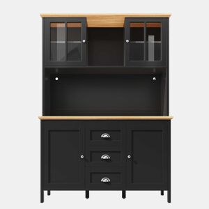 Armário alto 120x40x179 cm - 4 portas, 3 gavetas, LED - Preto