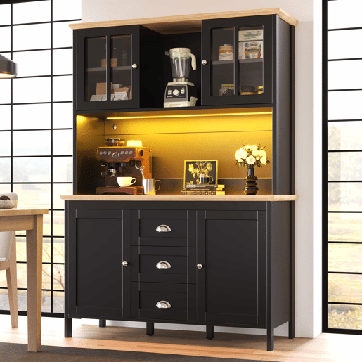Armário alto 120x40x179 cm - 4 portas, 3 gavetas, LED - Preto Armário alto 120x40x179 cm - 4 portas, 3 gavetas, LED - Preto