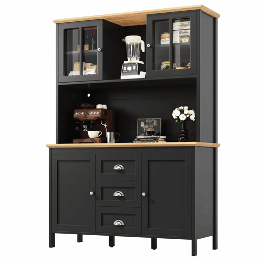 Armário alto 120x40x179 cm - 4 portas, 3 gavetas, LED - Preto Armário alto 120x40x179 cm - 4 portas, 3 gavetas, LED - Preto