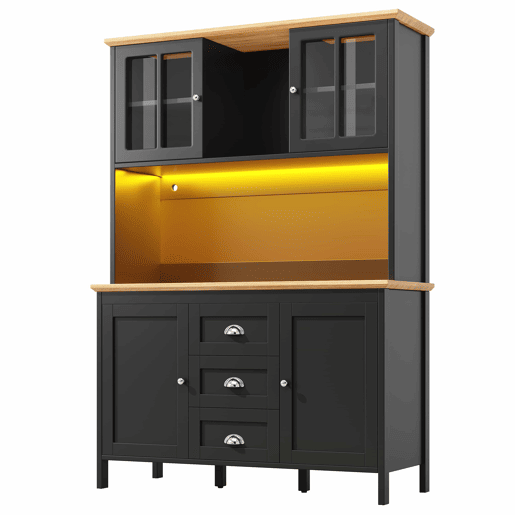 Armário alto 120x40x179 cm - 4 portas, 3 gavetas, LED - Preto Armário alto 120x40x179 cm - 4 portas, 3 gavetas, LED - Preto