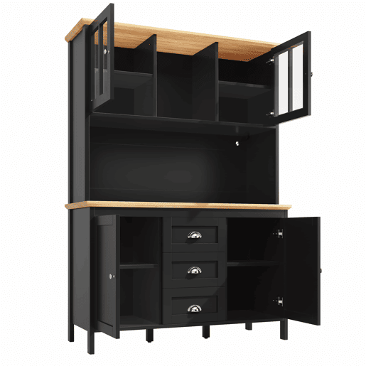 Armário alto 120x40x179 cm - 4 portas, 3 gavetas, LED - Preto Armário alto 120x40x179 cm - 4 portas, 3 gavetas, LED - Preto