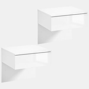Conjunto de 2 Mesas de Cabeceira Suspensas HOMCOM, Mesa de Cabeceira Moderna com Gaveta de Armazenamento, Mesa Lateral para Quarto, Branco Alto Brilho
