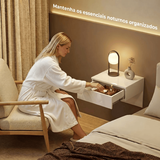 Conjunto de 2 Mesas de Cabeceira Suspensas HOMCOM, Mesa de Cabeceira Moderna com Gaveta de Armazenamento, Mesa Lateral para Quarto, Branco Alto Brilho