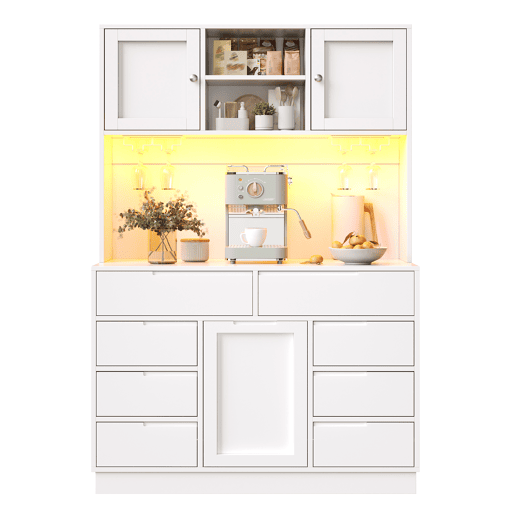 Armário alto moderno 120×40×183,5 cm - LED, 8 gavetas, USB, prateleiras ajustáveis - Branco Armário alto moderno 120×40×183,5 cm - LED, 8 gavetas, USB, prateleiras ajustáveis - Branco