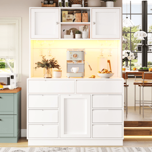 Armário alto moderno 120×40×183,5 cm - LED, 8 gavetas, USB, prateleiras ajustáveis - Branco Armário alto moderno 120×40×183,5 cm - LED, 8 gavetas, USB, prateleiras ajustáveis - Branco