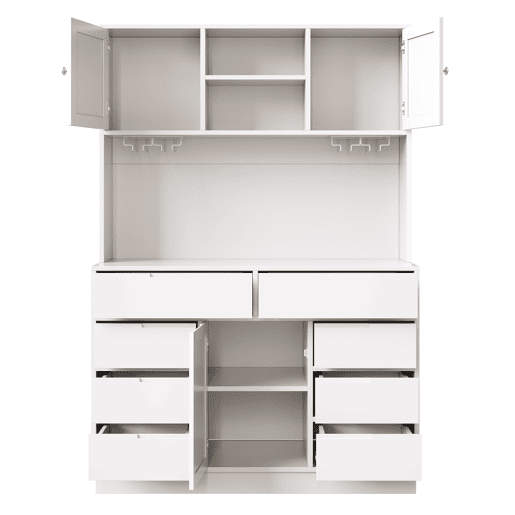 Armário alto moderno 120×40×183,5 cm - LED, 8 gavetas, USB, prateleiras ajustáveis - Branco Armário alto moderno 120×40×183,5 cm - LED, 8 gavetas, USB, prateleiras ajustáveis - Branco