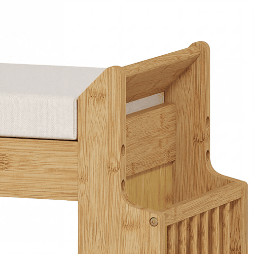 HOMCOM Banco Sapateira Banco de Entrada com Assento Acolchoado Arrumação Lateral Prateleira para Botas Estrutura de Bambu para Entrada Corredor Sala 80x30x50 cm Madeira e Bege HOMCOM Banco Sapateira Banco de Entrada com Assento Acolchoado Arrumação Lateral Prateleira para Botas Estrutura de Bambu para Entrada Corredor Sala 80x30x50 cm Madeira e Bege