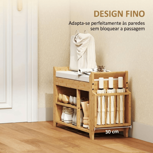 HOMCOM Banco Sapateira Banco de Entrada com Assento Acolchoado Arrumação Lateral Prateleira para Botas Estrutura de Bambu para Entrada Corredor Sala 80x30x50 cm Madeira e Bege HOMCOM Banco Sapateira Banco de Entrada com Assento Acolchoado Arrumação Lateral Prateleira para Botas Estrutura de Bambu para Entrada Corredor Sala 80x30x50 cm Madeira e Bege