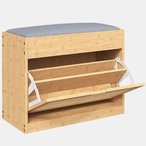 HOMCOM Banco Sapateira Banco de Entrada com Assento Acolchoado Gaveta Basculante Porta de Vime Prateleira Ajustável, para Entrada, Corredor Sala 63x29x48 cm Madeira e Cinzento