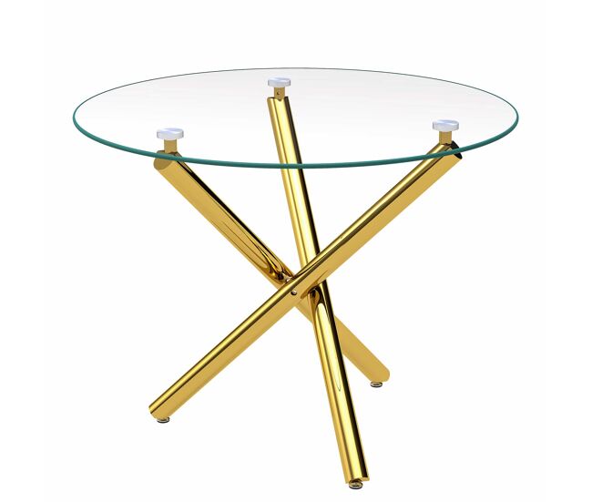 Mesa comedor redonda 80x80x76 cm - cristal templado y patas doradas, moderno minimalista - dorado