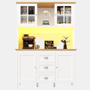 Armário alto 120x40x179 cm - 4 portas, 3 gavetas, LED - Branco