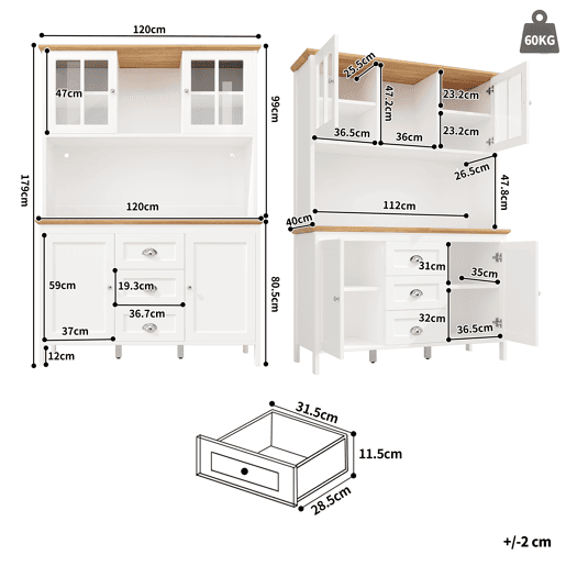 Armário alto 120x40x179 cm - 4 portas, 3 gavetas, LED - Branco Armário alto 120x40x179 cm - 4 portas, 3 gavetas, LED - Branco