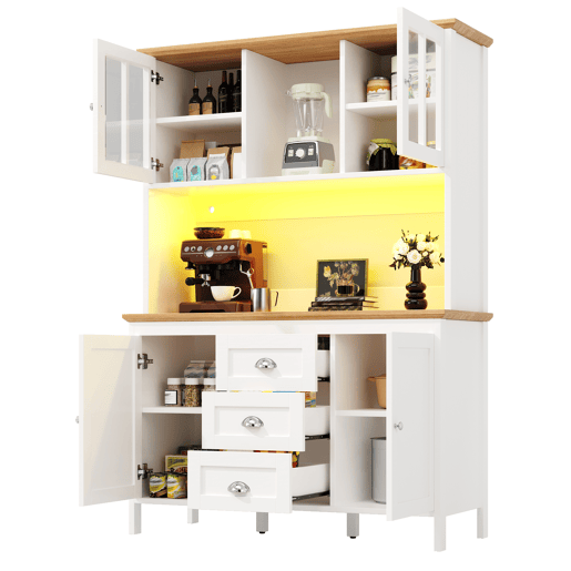 Armário alto 120x40x179 cm - 4 portas, 3 gavetas, LED - Branco Armário alto 120x40x179 cm - 4 portas, 3 gavetas, LED - Branco