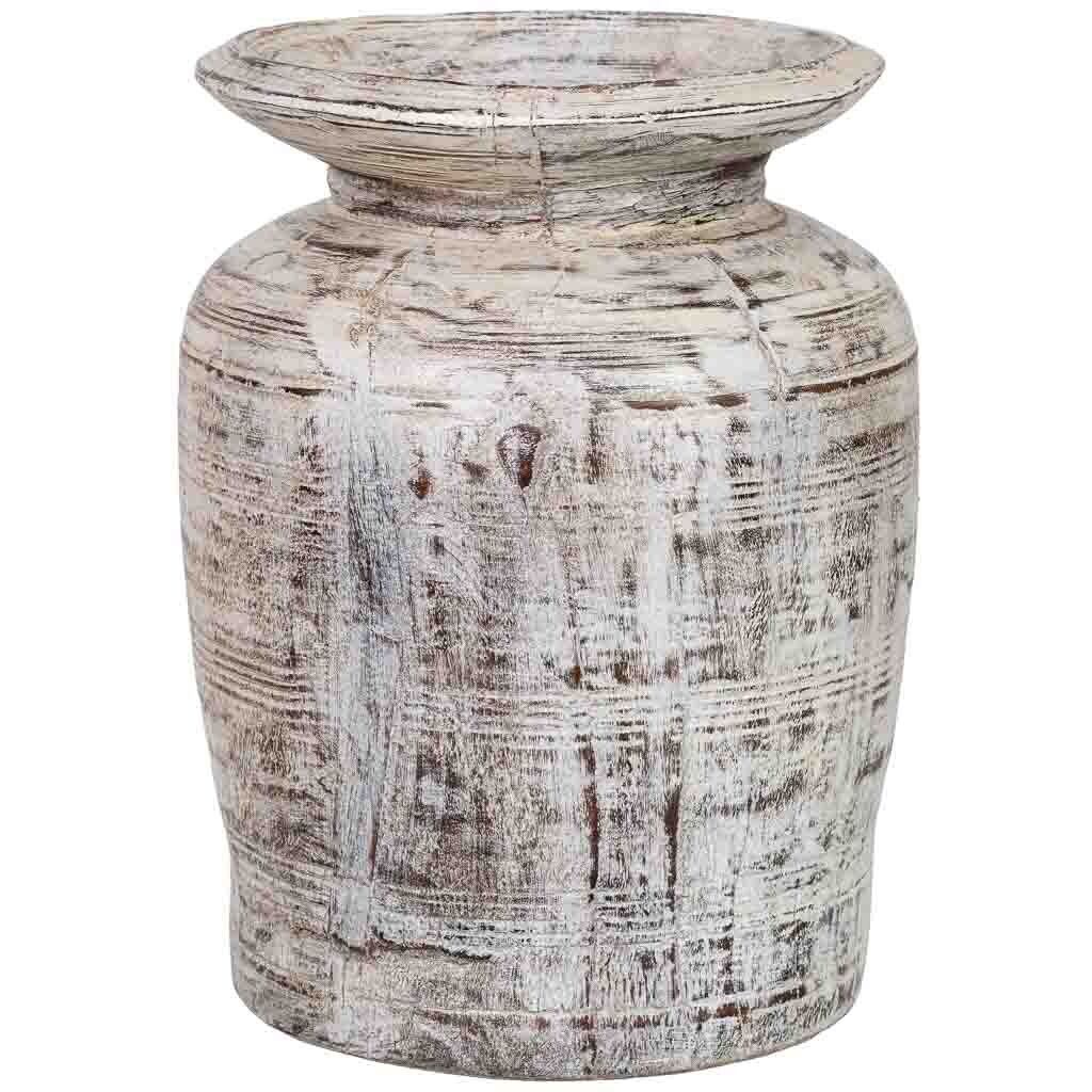 Jarrón de madera gris ceniza pintado a mano 25x25x38 cm