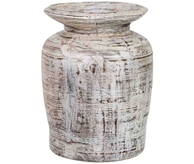 Jarrón de madera gris ceniza pintado a mano 25x25x38 cm