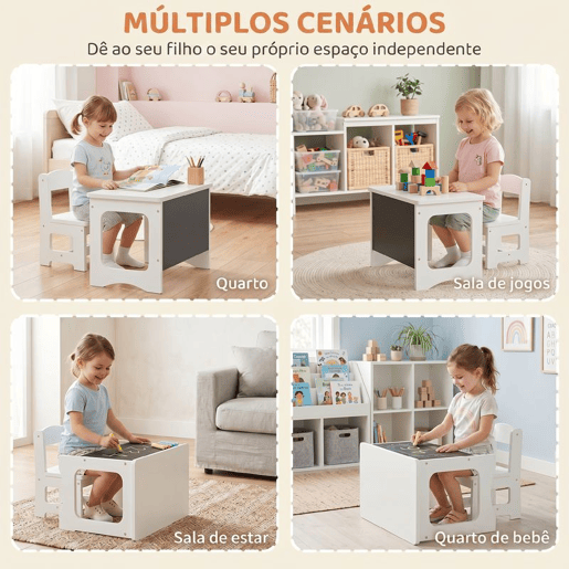 AIYAPLAY Mesa Infantil com Cadeira, Tampo Reversível, Mesa e Cadeira Infantil com Lousa para Desenho, para Crianças dos 3 aos 6 Anos, para Estudo, Jardim de Infância, Escolas, Branco AIYAPLAY Mesa Infantil com Cadeira, Tampo Reversível, Mesa e Cadeira Infantil com Lousa para Desenho, para Crianças dos 3 aos 6 Anos, para Estudo, Jardim de Infância, Escolas, Branco