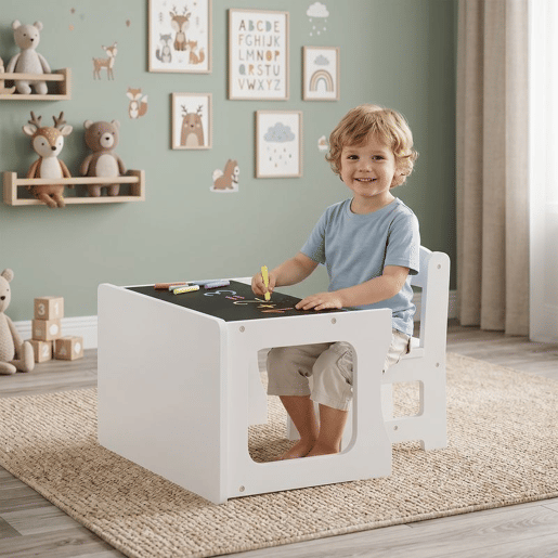 AIYAPLAY Mesa Infantil com Cadeira, Tampo Reversível, Mesa e Cadeira Infantil com Lousa para Desenho, para Crianças dos 3 aos 6 Anos, para Estudo, Jardim de Infância, Escolas, Branco AIYAPLAY Mesa Infantil com Cadeira, Tampo Reversível, Mesa e Cadeira Infantil com Lousa para Desenho, para Crianças dos 3 aos 6 Anos, para Estudo, Jardim de Infância, Escolas, Branco