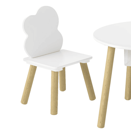 AIYAPLAY Mesa Infantil com 2 Cadeiras, Mesa e Cadeiras para Crianças com Saco de Rede, Tema Nuvem, dos 3 aos 6 Anos, para Casa, Creche ou Sala de Aula, Branco